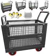 Lomive 5IN1 Push Cart with Sides,Heavy Duty Platform Truck Dolly w/360 Swivel Wheels,Versatile Mo...