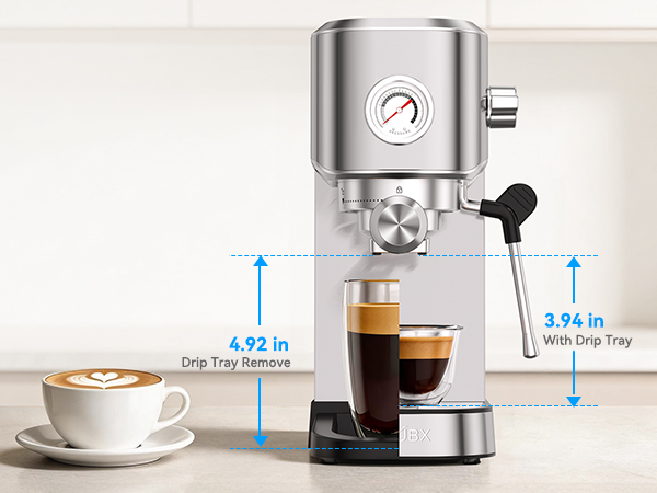 espresso machine removable drip tray tall mug latte glass extra clearance 4.9 inches