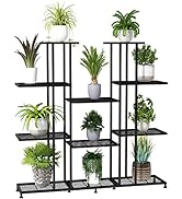 Metal Plant Stand, Multifunctional Plant Stands Decorative Black Steel Plant Shelf for Indoor Pat...