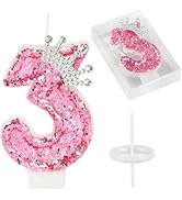 Birthday Number Candles,Pink Crown Birthday Candles for Cake,Glitter Number 3 Candle Cake Topper ...