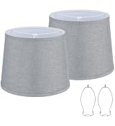 2 Pack Drum Lampshades, 11" Top x 13" Bottom x 10" High, Grey Lamp Shades | Medium Replacement La...