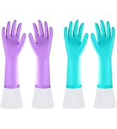 Reusable Long Dishwashing Cleaning Gloves with Latex Free, Long Cuff,Cotton Lining,Kitchen Gloves...