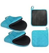 Mini Oven Mitts and Pot Holders 4 pcs Set, Non-Slip Kitchen Mitts Resistant Over 500 Degrees with...