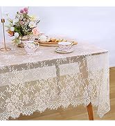 LuoluoHouse Rustic Ivory Wedding Tablecloths Lace Chic Rectangular Tablecloths for Wedding Recept...