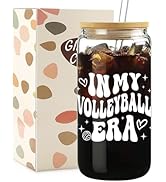 Mikopei Volleyball Gifts for Teen Girls - Cute Glass Cups with Lids and Straws, In My Volleyball ...