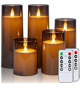 Raycare Grey Flameless Candles with Remote and Timer, 5 Pcs Battery Operated Acrylic Flickering L...