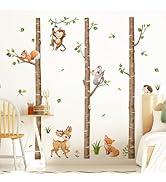 Tanlaby Large Birch Tree Forest Animals Wall Stickers Woodland Brown Trees Wall Decals Deer Fox M...