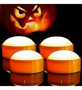 EZiKitchen 4 Pack Halloween Pumpkin Lights with Remote/Timer Orange Led Battery Operated Flameles...