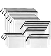 SUNEE Multisize Plastic Zipper Pouches (Black, 18 Packs), Water-Resistant Zip Bag for School Offi...