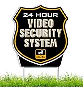 24 Hour SHIELD Video Surveillance Sign - Home Security CCTV System in Operation Yard Sign (Black ...