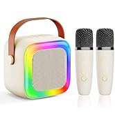 Mini Karaoke Machine for Kids Teen Adults, Kids Karaoke Machine with 2 Wireless Microphones and L...