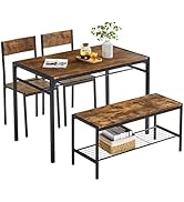 VECELO Kitchen Dining Room Table with 2 Chairs & Bench, Compact Space-Saving Design, Easy Assembl...