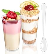 TOFLEN 50 Pack 3 oz Round Mini Dessert Cups with Spoons Clear Plastic Dessert Shooter Cups for fo...