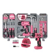 Hi-Spec Drill Set 58pc Pink Tool Set 8V USB Electric Drill Driver & Household Tool Kit. DIY Cordl...