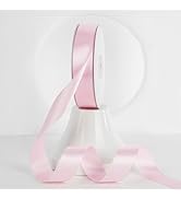 MEEDEE Pink Ribbon 1 Inch Pink Satin Ribbon Lux Double Faced Satin Ribbons by 50 Yards Polyester ...
