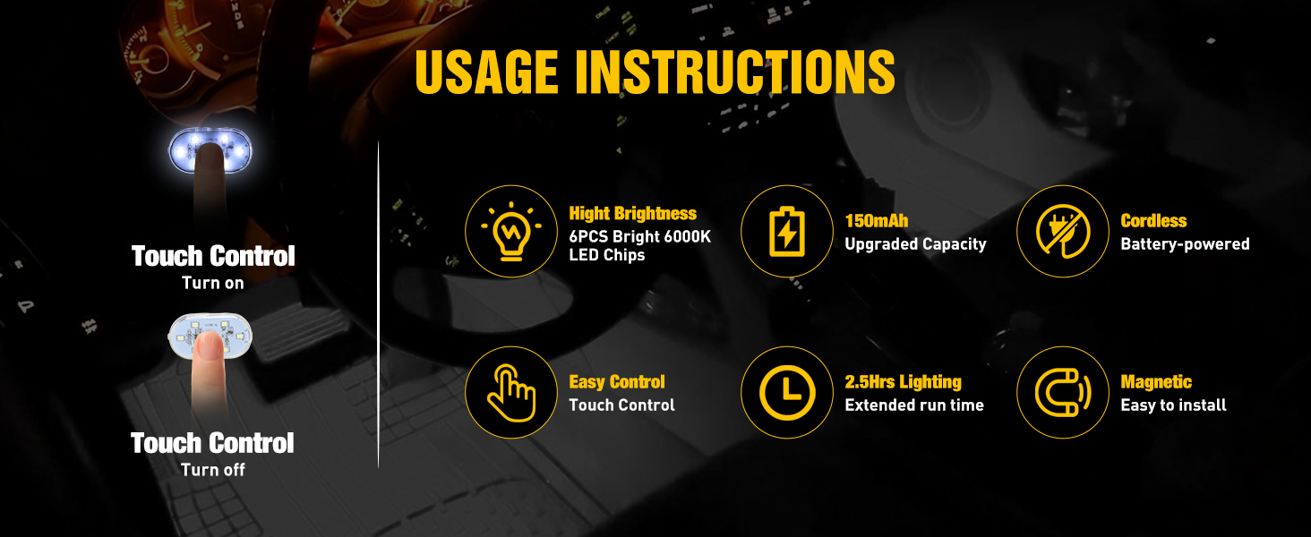 Nilight Wireless Magnetic white LED Interior Lights usage instruction