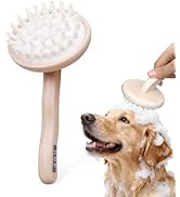 HOP Dog Bath Brush with Wooden Handle Dog Washing Brush Massage Shampoo Brush Cat Deshedding Comb...