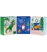 Hallmark 13" Large Funny Christmas Gift Bags (3 Bags: Gnome Peeking, Jungle Cat, Santa on T-Rex D...