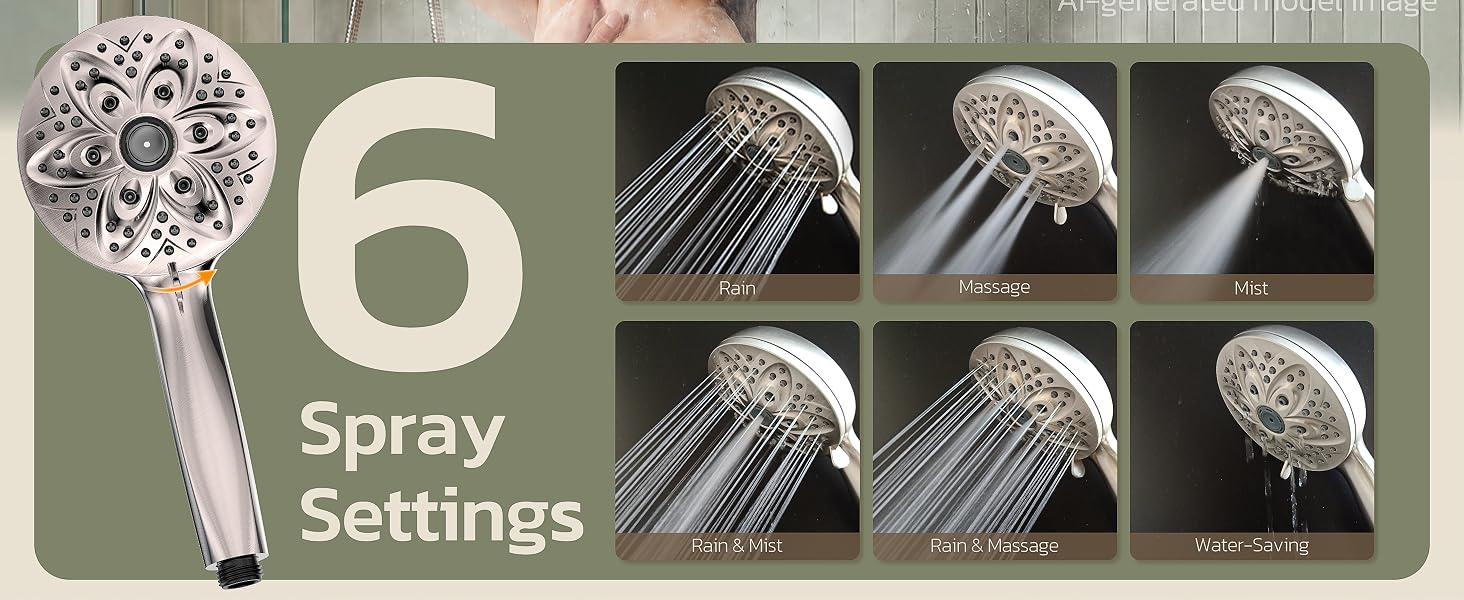 Handheld Shower Head 6 Spray Settings