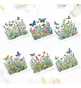 Tontut 6pcs Diamond Art Painting Kit Greeting Card, Green Flower Butterfly 5D DIY Diamond Handmad...