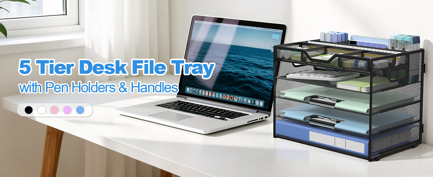 5 Tier Desktop File Organizer with Pen Holders