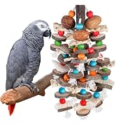 BBjinronjy Large Parrot Toys Bird Chewing Toys-Natural Nuts Corn Loofah Wooden Bird Cage Toy for ...