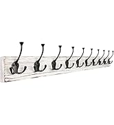 IBosins 34'' Coat Rack Wall Mount with 10 Tri-Hooks, Heavy Duty, Vintage White Color Wood Coat Ha...