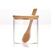 300ML/10Oz Clear Glass Jar with Bamboo Lid and Wooden Spoon, Cute Sugar Bowl Bath Salt Storage Ca...