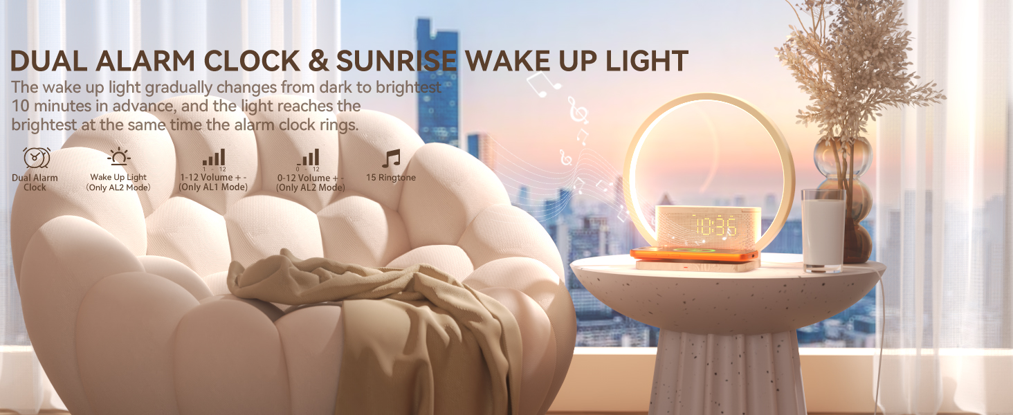 Dual Alarm Clocks & Wake-Up Light