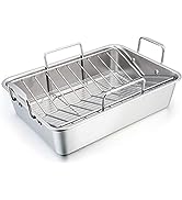 TeamFar Roasting Pan, 15 Inch Large Turkey Roaster Lasagna Pan with V Rack & Cooling Rack Set Sta...