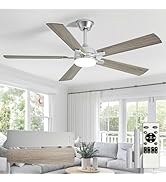 Depuley 52-inch Ceiling Fan with Light: Nickel Ceiling Fan for Living Room Indoor Outdoor - Moder...