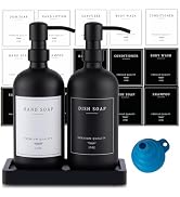 Black Thick Glass Soap Dispenser - Farmhouse Kitchen Dish &Hand Soap Dispenser Set, 304 Rustproof...