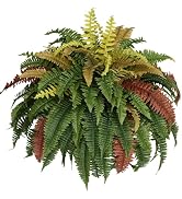 Muhanjia 50” Silky Artificial Boston Fern, 128 Fronds Large Hanging Plants for Outside Planter,Bu...