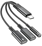 USB-C to 3.5mm Headphone and Charger Adapter, 3 in 1 Type C Aux Splitter Charger Headphone Jack D...