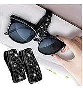 Set of 2 Bling Rhinestone Car Sun Visor Glasses Holders with Anti-Scratch Sponge,Car Decoration f...