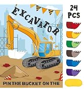WERNNSAI Pin The Bucket on The Excavator Games - Construction Birthday Party Supplies Kids Pin th...