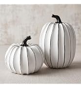 FESTGLOX White and Black Halloween Pumpkin Decor, Small Resin Pumpkin Set | 2Pcs Decorative Pumpk...