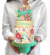 Freshcut Paper Pop Up Birthday Card for Women, Blooming Birthday Cake, 12 Inch Life Sized Tiered ...