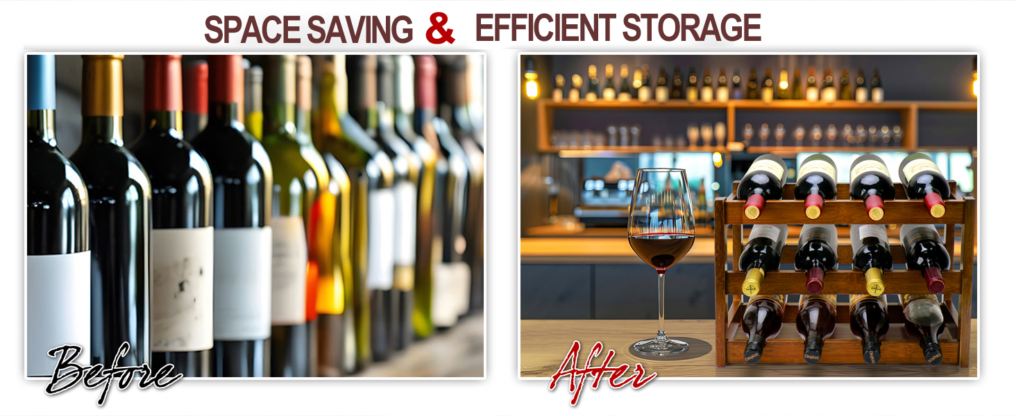 Bamboo Wine Rack, 3-Tier 12 Bottles Wine Storage Cabinet Shelf, Natural Wine Racks Countertop