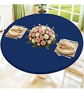Moosfor Round Spandex Tablecloth, Elastic Fitted Waterproof Tablecloths for 45"-56" Tables, Stret...