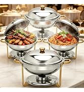 Chafing Dishes for Buffet, 4 Pack 7.5QT Round Chafing Dish Buffet Set | Stainless Steel, Gold & S...