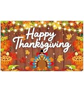 ANFEST Thanksgiving Day Banner, 5.91x3.61FT, Polyester Fabric Backdrop, for Thanksgiving Party De...