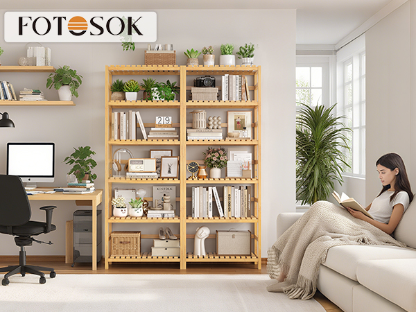 FOTOSOK 6-Tier Bamboo Shelf
