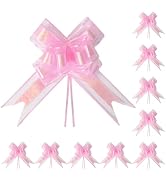 TIMESEEK 24PCS Blush Pink Pull Bows for Gift Wrapping, 6" Large Pre-Tied Decorative Bows for Chri...