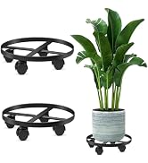 AMAGABELI GARDEN & HOME 2 Pack 14" Metal Plant Caddy Heavy Duty Plant Stand With Wheels Iron Pott...