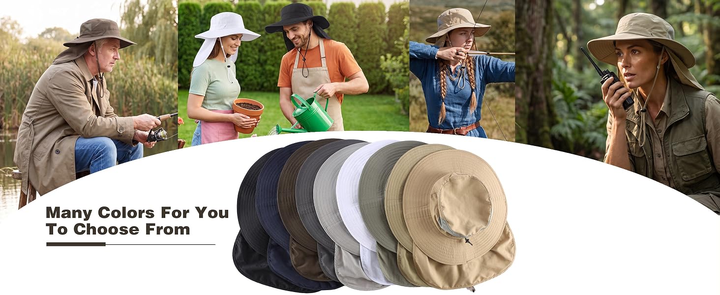 mens wide brim sun hat with neck flap for gardening fishing