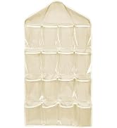 Jizlan Beige Hanging Storage Bag for Closets, Portable 16 Pockets Hanging Organizer for Socks, Br...