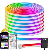 echosari Neon Rope Lights RGB Color Changing IC, 33Ft LED Neon Rope Light Outdoor with Music Sync...
