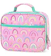 mibasies Kids Lunch Bag for Girls Toddler Insulated Lunch Box for School Travel, Pink Rainbow