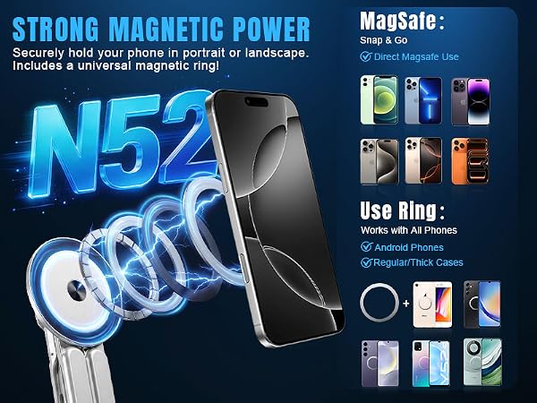 N52 strong magnet MagSafe compatible phone stand android samsung galaxy mount iphone pro max holder